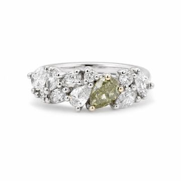 Fancy Brownish Greenish Yellow Pear Diamond Ring