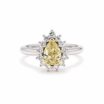 Fancy Yellow Pear Halo Diamond Ring