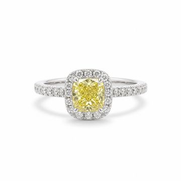 Fancy Vivid Yellow Cushion Halo Diamond Ring