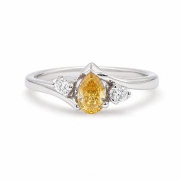 Fancy Intense Yellow Orange Pear Diamond Ring