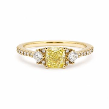 Fancy Intense Yellow Cushion Diamond Ring