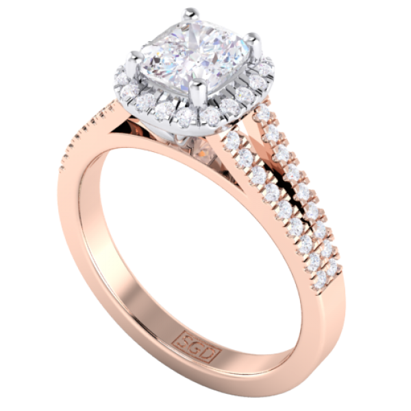 Rose Gold Cushion Platinum Cushion Cut Halo Engagement Rings - Main Image