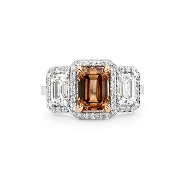 1.84ct Emerald Cut Argyle Champagne Diamond Ring