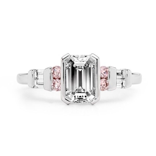 Modern Emerald Cut Diamond Ring with Argyle Pink Diamonds