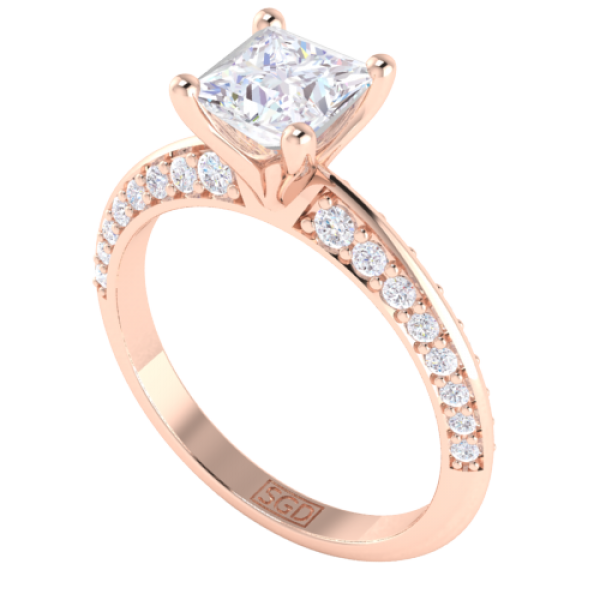 Princess Cut Diamond Engagement Ring with Knife Edge Diamond Set Band