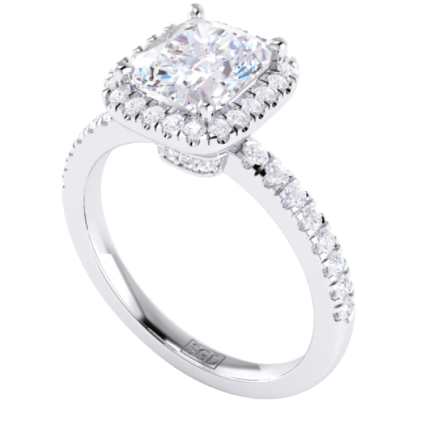 Cushion Cut Diamond Halo Engagement Ring