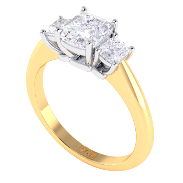 Cushion Cut Diamond Trilogy Engagement Ring