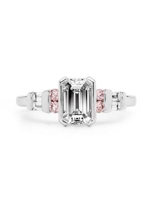  Modern Emerald Cut Diamond Ring with Pink Diamonds