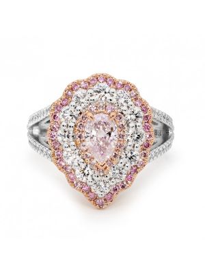  Triple Halo Pear Shape White & Pink Diamond Ring