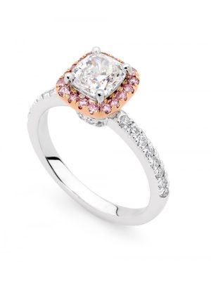  Cushion Cut Pink Diamond Halo Engagement Ring