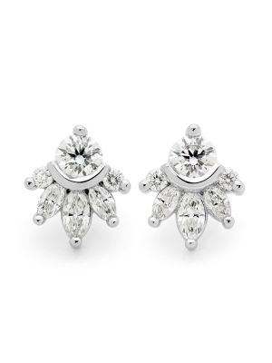  Marquise and Round Diamond Cluster Earrings