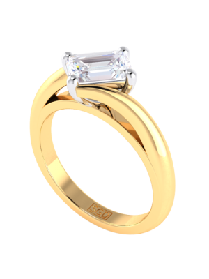  Asymmetrically Set Emerald Cut Solitaire Diamond Engagement Ring
