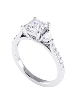  Princess Cut Diamond Ring with Heart Accents