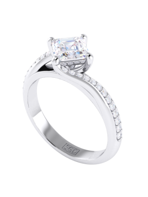  Sweeping Emerald Cut Diamond Engagement Ring