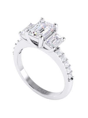  Emerald Cut Trilogy Diamond Engagement Ring