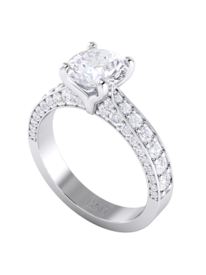  Round Brilliant Cut Engagement Ring with Pavé Set Band