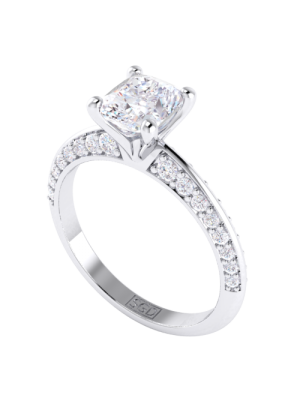  Claw and Pave Set Cushion Cut Diamond  Ring