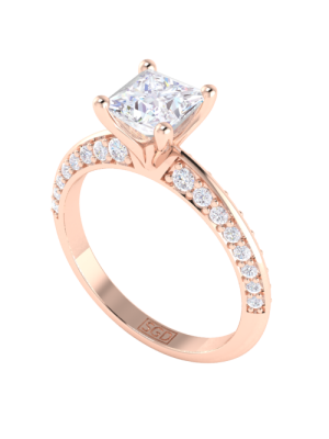  Princess Cut Diamond Engagement Ring with Knife Edge Diamond Set Band