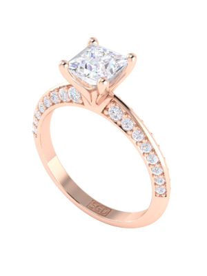 Princess Cut Diamond Engagement Ring with Knife Edge Diamond Set Band