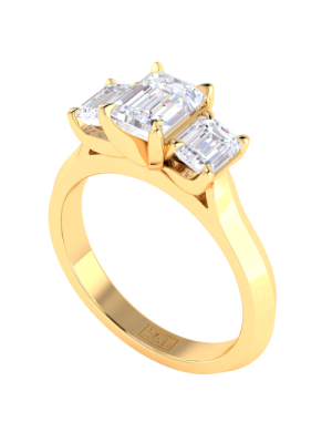  Claw Set Emerald Cut Trilogy Diamond Engagement Ring