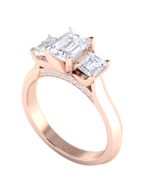  Strong Emerald Cut Trilogy Diamond Engagement Ring