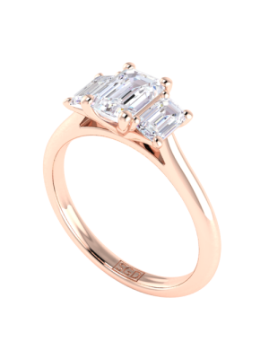 Three-Stone Emerald Cut Diamond Engagement Ring