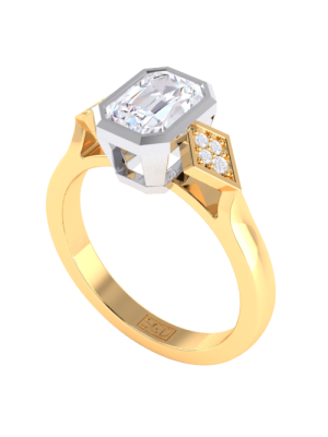  Bezel and Pave Set Emerald Cut Diamond Ring