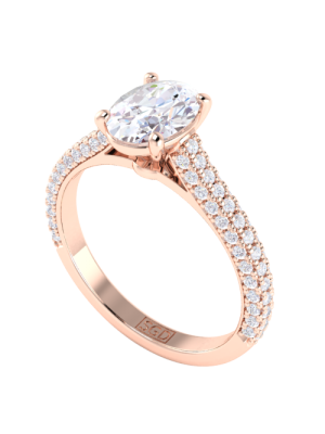  Four Claw Oval Solitaire Diamond with Multi-Row Pavé Set Band