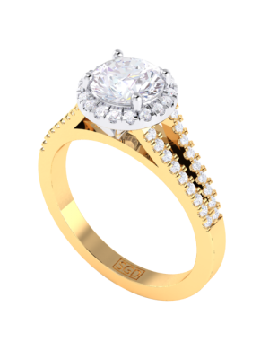  Split Band Round Brilliant Halo Diamond Engagement Ring