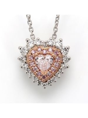  Pink Diamond Halo Heart Pendant Necklace 
