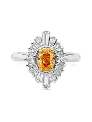  Tapered Baguette and Orange Diamond Cocktail Ring