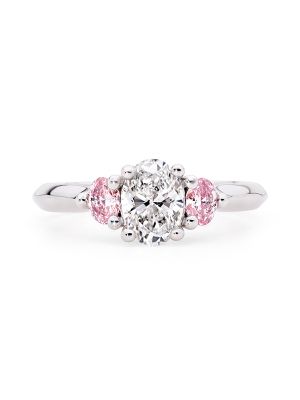  Three Stone Oval White and Pink Diamond Engagement Ring