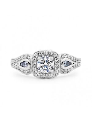  Argyle Blue Pear Cut and Cushion Framed Diamond Halo Ring