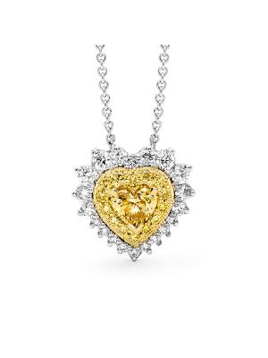  Yellow Diamond Halo Heart Pendant Necklace 
