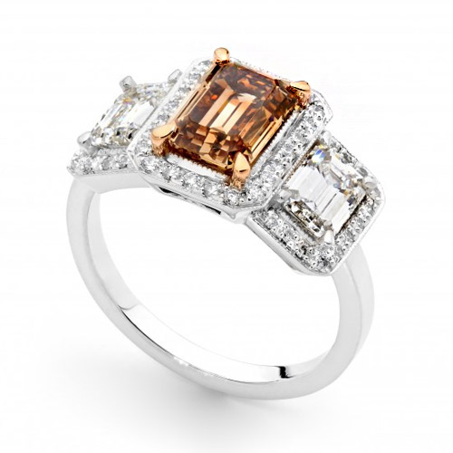 1.84ct Emerald Cut Argyle Champagne Diamond Ring