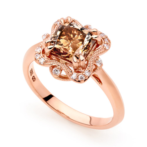 Champagne & cognac diamond ring in rose gold