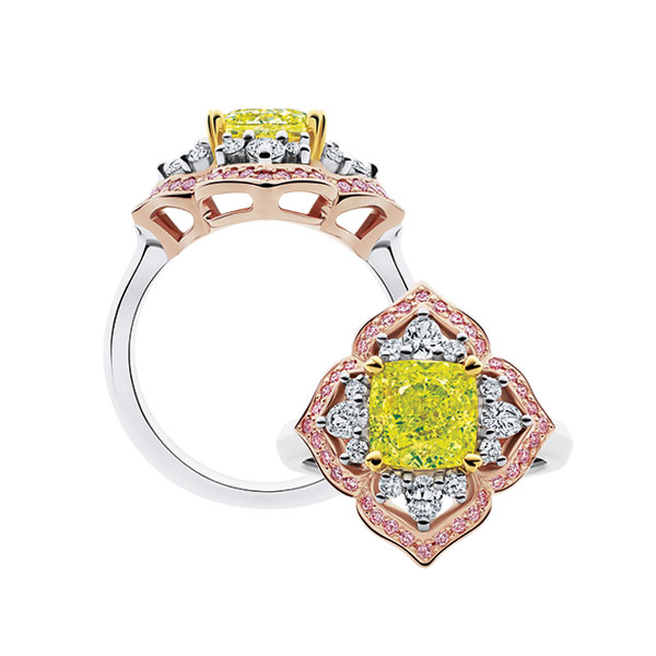 Custom design pink and yellow diamond engagement ring