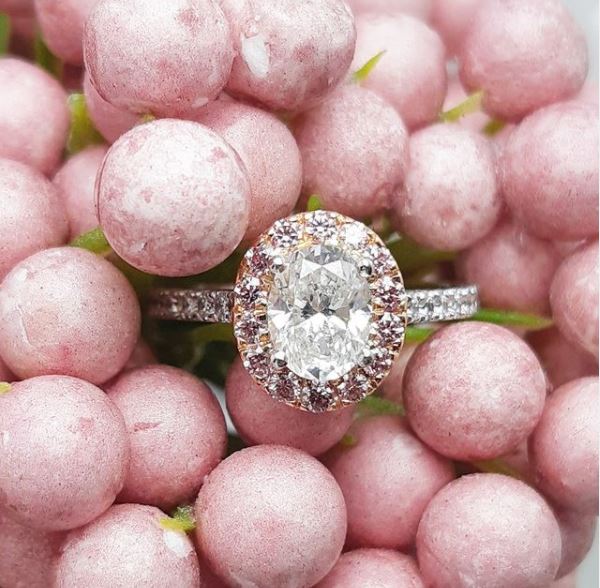 Pink Diamond Halo Oval Engagement Ring