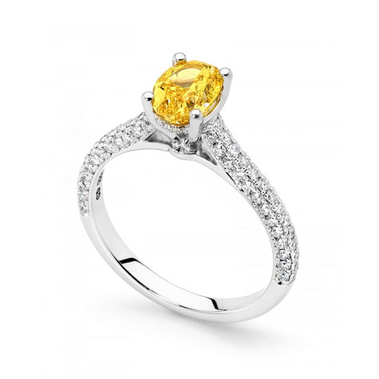 Solitaire yellow diamond engagement ring