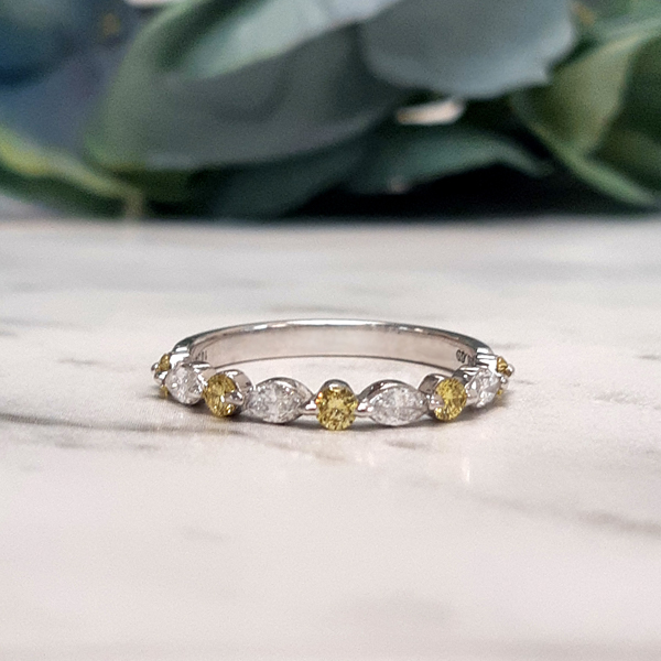 Yellow Round and Marquise Diamond Alternating Wedding Eternity Ring