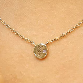 Round Initial Pendant Necklace with Pink Diamond